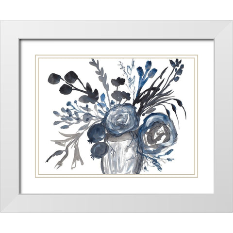 Blue Roses in Grey Vase White Modern Wood Framed Art Print with Double Matting by Maria, Robin