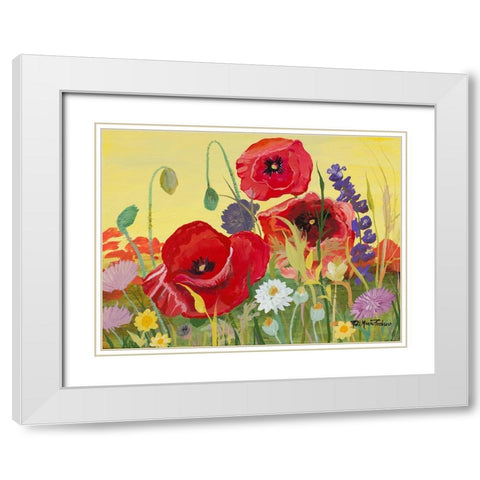 Victory Red Poppies I White Modern Wood Framed Art Print with Double Matting by Maria, Robin