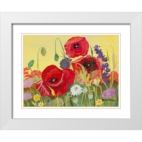 Victory Red Poppies I White Modern Wood Framed Art Print with Double Matting by Maria, Robin