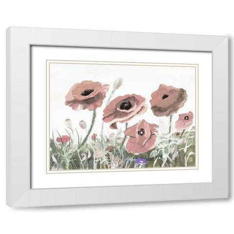 Victory Pink Poppies II White Modern Wood Framed Art Print with Double Matting by Maria, Robin