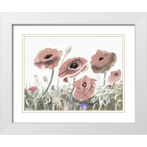 Victory Pink Poppies II White Modern Wood Framed Art Print with Double Matting by Maria, Robin