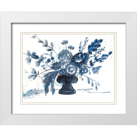 Blue Floral in Vase White Modern Wood Framed Art Print with Double Matting by Maria, Robin
