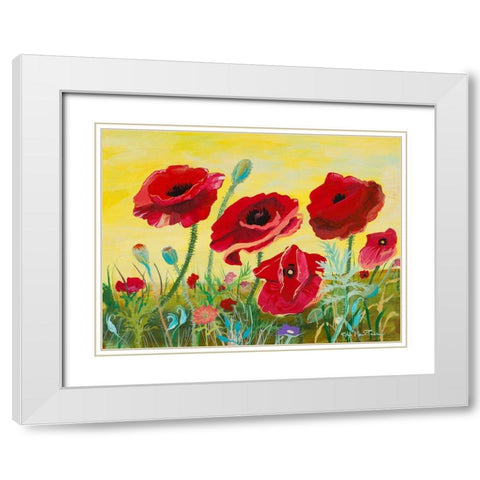 Victory Red Poppies II White Modern Wood Framed Art Print with Double Matting by Maria, Robin