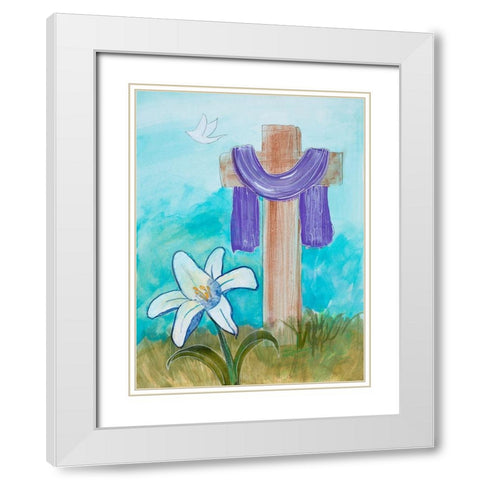Cross and Dove White Modern Wood Framed Art Print with Double Matting by Maria, Robin