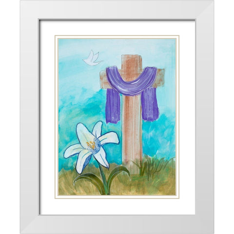 Cross and Dove White Modern Wood Framed Art Print with Double Matting by Maria, Robin
