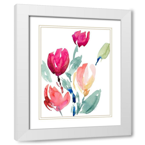 Happy Tulips I White Modern Wood Framed Art Print with Double Matting by Loreth, Lanie