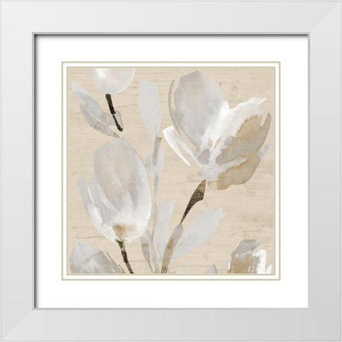 Neutral Tulips II White Modern Wood Framed Art Print with Double Matting by Loreth, Lanie