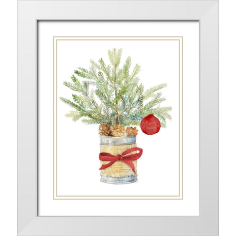 Merry Christmas Fir Tree White Modern Wood Framed Art Print with Double Matting by Loreth, Lanie