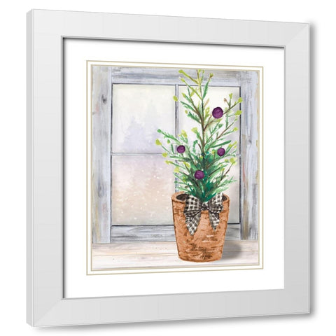 Christmas Fir on Window White Modern Wood Framed Art Print with Double Matting by Pinto, Patricia