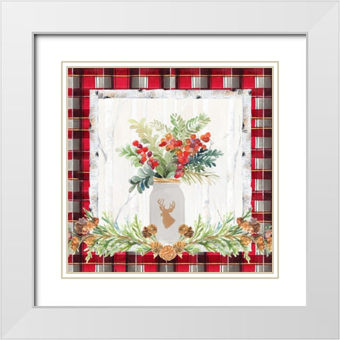 Holiday Sprig on Plaid II White Modern Wood Framed Art Print with Double Matting by Loreth, Lanie