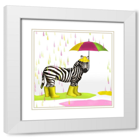 Raindrops Safari Zebra White Modern Wood Framed Art Print with Double Matting by Edwins, Hugo