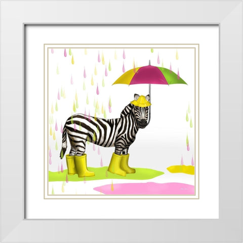 Raindrops Safari Zebra White Modern Wood Framed Art Print with Double Matting by Edwins, Hugo