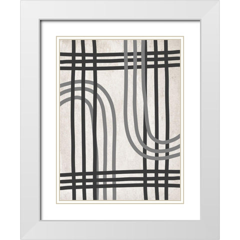 String Shapes White Modern Wood Framed Art Print with Double Matting by SD Graphics Studio