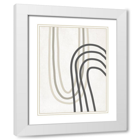 Neutral Curve Lines White Modern Wood Framed Art Print with Double Matting by SD Graphics Studio