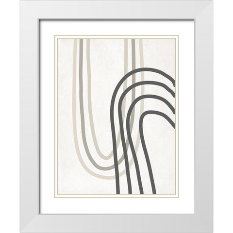 Neutral Curve Lines White Modern Wood Framed Art Print with Double Matting by SD Graphics Studio