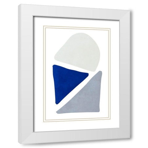 Blue Simple Shapes II White Modern Wood Framed Art Print with Double Matting by SD Graphics Studio
