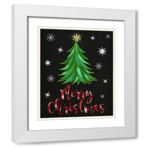 Merry Christmas Tree White Modern Wood Framed Art Print with Double Matting by Metz, Andi