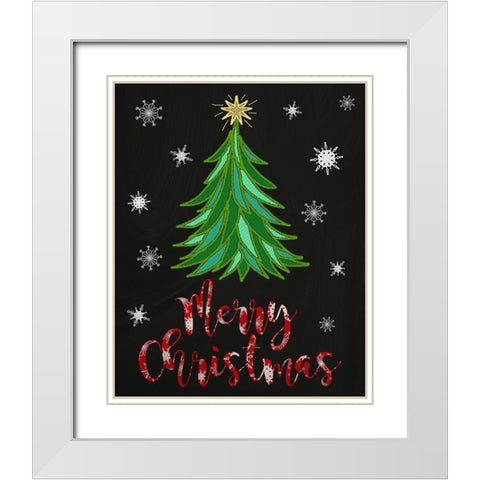 Merry Christmas Tree White Modern Wood Framed Art Print with Double Matting by Metz, Andi