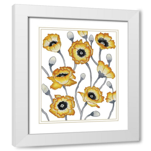Yellow Peonies White Modern Wood Framed Art Print with Double Matting by Medley, Elizabeth