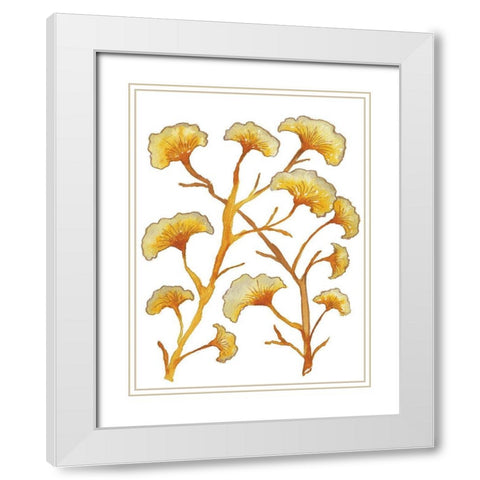 Gold Floral Branches White Modern Wood Framed Art Print with Double Matting by Medley, Elizabeth