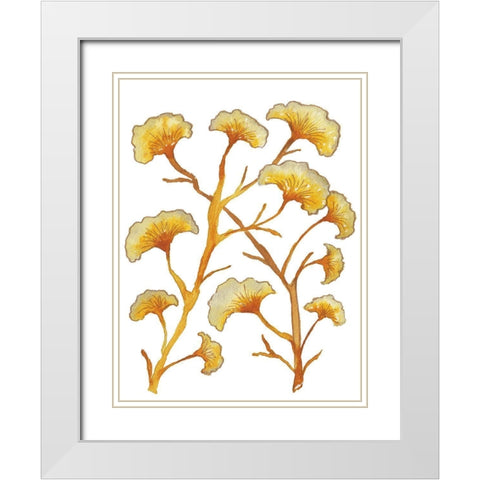 Gold Floral Branches White Modern Wood Framed Art Print with Double Matting by Medley, Elizabeth