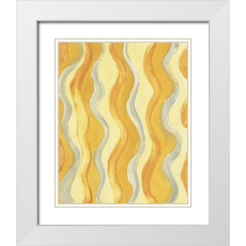 Yellow and Gray Waves White Modern Wood Framed Art Print with Double Matting by Medley, Elizabeth