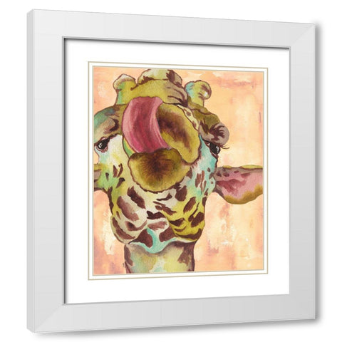 Funky Giraffe White Modern Wood Framed Art Print with Double Matting by Medley, Elizabeth