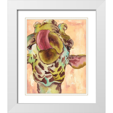 Funky Giraffe White Modern Wood Framed Art Print with Double Matting by Medley, Elizabeth