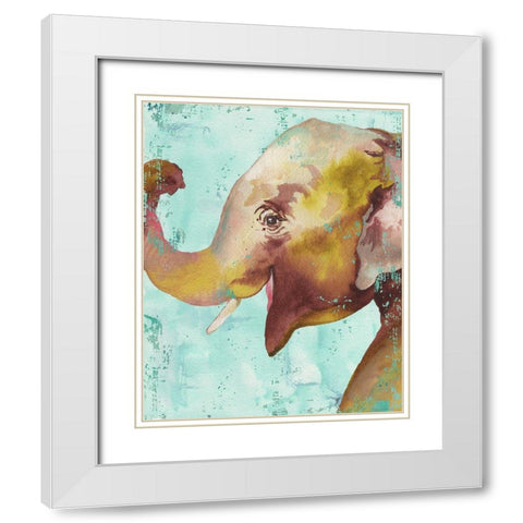 Funky Elephant White Modern Wood Framed Art Print with Double Matting by Medley, Elizabeth
