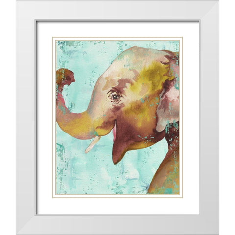 Funky Elephant White Modern Wood Framed Art Print with Double Matting by Medley, Elizabeth