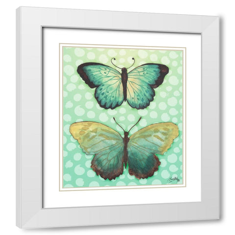 Butterfly Duo in Teal White Modern Wood Framed Art Print with Double Matting by Medley, Elizabeth