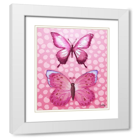 Butterfly Duo in Pink White Modern Wood Framed Art Print with Double Matting by Medley, Elizabeth