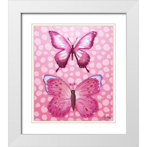 Butterfly Duo in Pink White Modern Wood Framed Art Print with Double Matting by Medley, Elizabeth