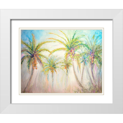 Watercolor Palms Scene White Modern Wood Framed Art Print with Double Matting by Diannart