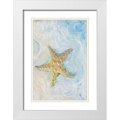 Watercolor Starfish I White Modern Wood Framed Art Print with Double Matting by Diannart