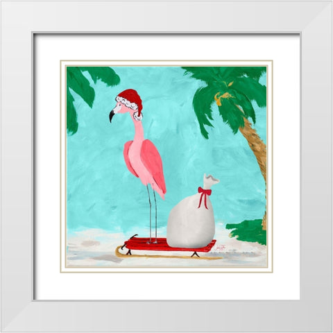 Fa La La La Flamingo Holiday II White Modern Wood Framed Art Print with Double Matting by DeRice, Julie