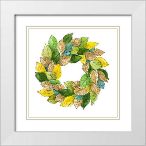 Green Metallic Leaf Wreath White Modern Wood Framed Art Print with Double Matting by Loreth, Lanie