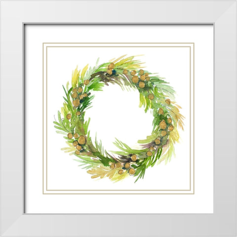 Green Metallic Spruce Wreath White Modern Wood Framed Art Print with Double Matting by Loreth, Lanie