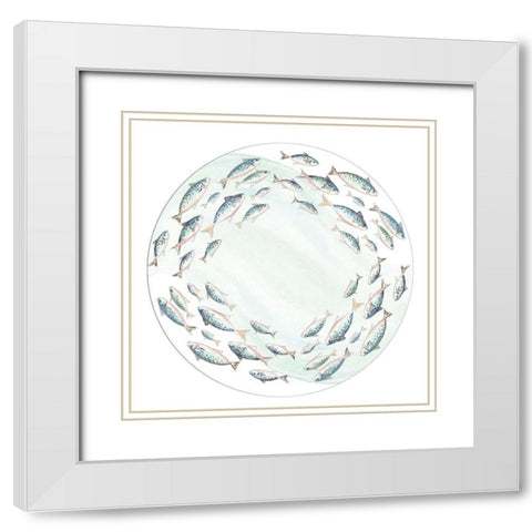 Circle Of Fish White Modern Wood Framed Art Print with Double Matting by Pinto, Patricia
