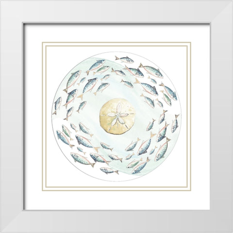 Circle of Fishes with Sand Dollar White Modern Wood Framed Art Print with Double Matting by Pinto, Patricia