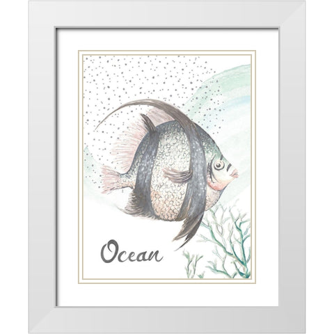 Turquoise Ocean Fish White Modern Wood Framed Art Print with Double Matting by Pinto, Patricia