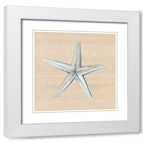 Starfish On Wood Background White Modern Wood Framed Art Print with Double Matting by Pinto, Patricia