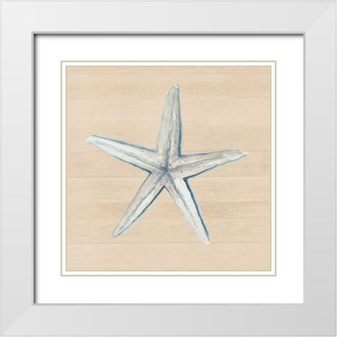 Starfish On Wood Background White Modern Wood Framed Art Print with Double Matting by Pinto, Patricia