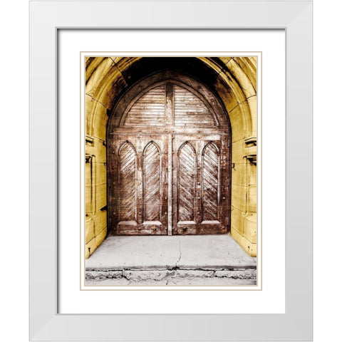 Golden Cathedral Door I White Modern Wood Framed Art Print with Double Matting by Bill Carson Photography