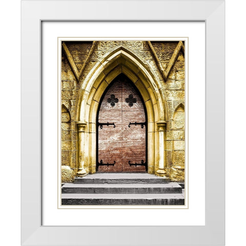 Golden Cathedral Door II White Modern Wood Framed Art Print with Double Matting by Bill Carson Photography