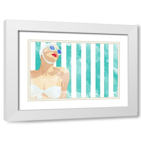 Bathing Beauty On Teal Towel White Modern Wood Framed Art Print with Double Matting by Bucheli, Jen