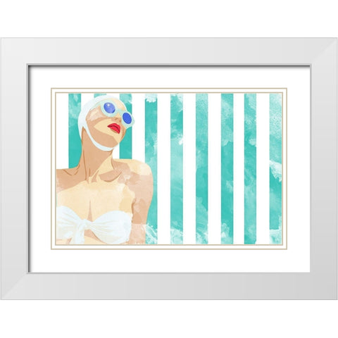 Bathing Beauty On Teal Towel White Modern Wood Framed Art Print with Double Matting by Bucheli, Jen