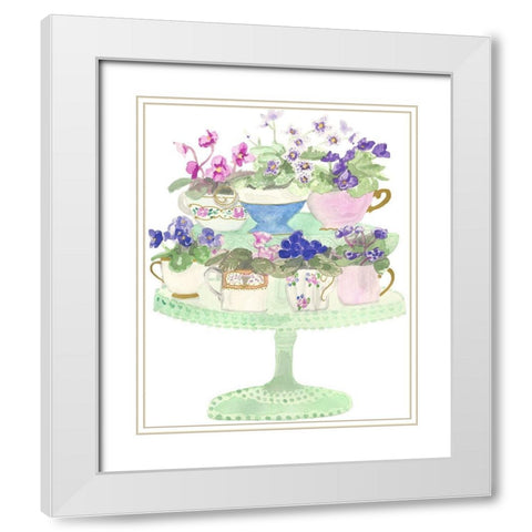 Floral Tea Cups White Modern Wood Framed Art Print with Double Matting by Bucheli, Jen
