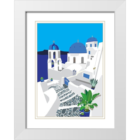 Santorini White Modern Wood Framed Art Print with Double Matting by Bucheli, Jen