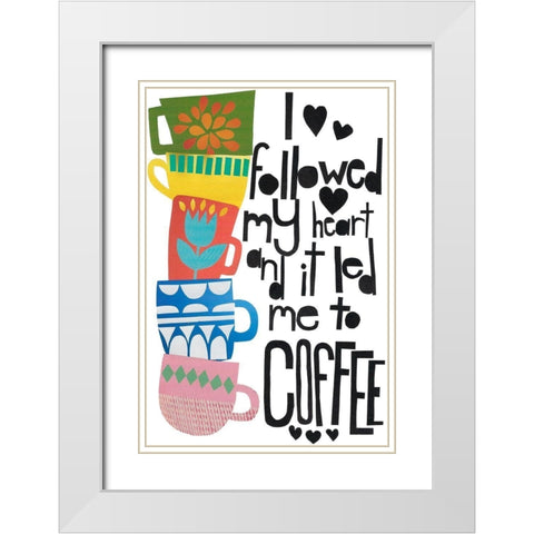 Heart and Coffee White Modern Wood Framed Art Print with Double Matting by Bucheli, Jen